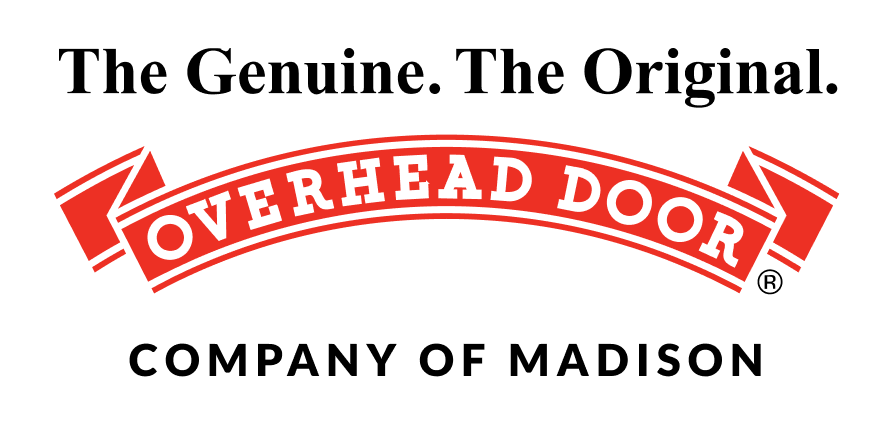 Red and white arched banner logo with the words OVERHEAD DOOR in bold, uppercase letters. The ends of the banner are folded and the logo has a registered trademark symbol.