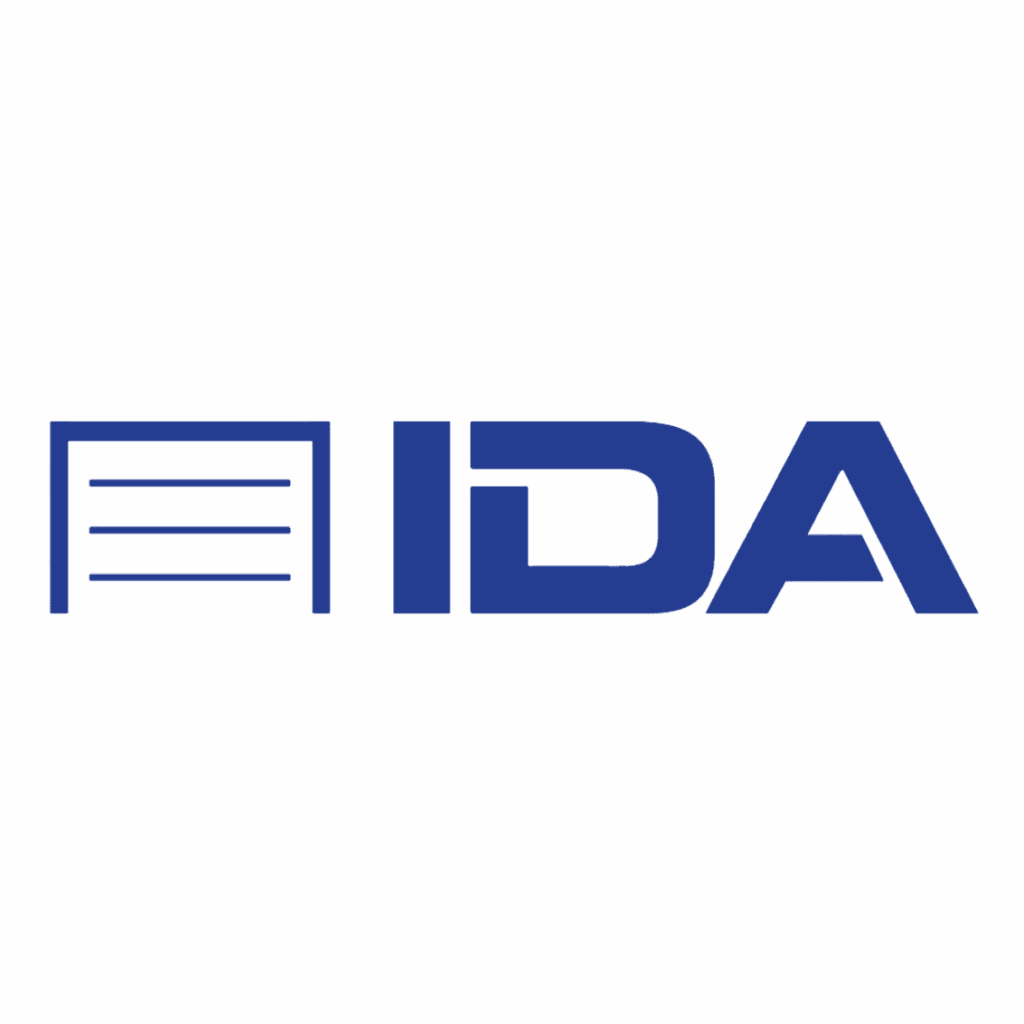 The image shows a blue logo with the letters IDA next to a rectangular icon featuring three horizontal lines on the left side. The design is simple and modern, with a clean font and minimalistic style.