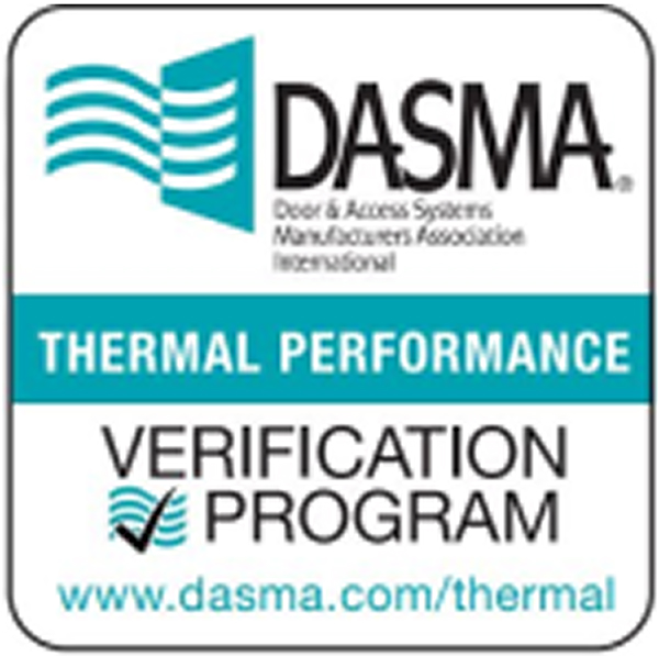 DASMA Thermal Performance Verification Program logo with a blue and white wavy flag icon, and text citing the website www.dasma.com/thermal.