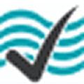A black check mark overlaid on teal wavy lines, symbolizing approval or verification.