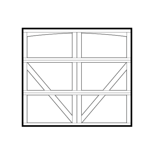 Black and white line drawing of a truss bridge structure, showing an arched top chord, horizontal and vertical beams, and diagonal supports connecting the framework.