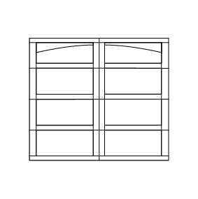 Line drawing of a rectangular shelving unit with two sections, each containing four shelves. The top shelves have a slightly arched design. The unit is viewed from the front.