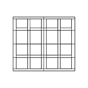 A rectangular grid with unevenly-sized rows and columns is displayed on a blue-gray background. Some grid lines are thicker, creating a varied pattern within the grid.