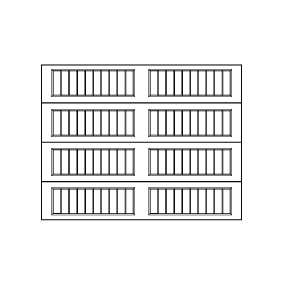 A simple graphic of a server rack with four stacked units, each unit containing two rectangular sections with vertical lines representing ventilation or slots. The background is a muted blue-gray color.