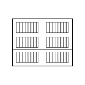 A simple graphic of a rectangular object divided into six smaller rectangles, each containing vertical lines, resembling a stylized vent or grid on a blue-gray background.