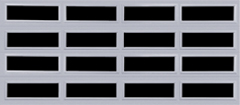 A rectangular white grid consisting of four rows and five columns of black rectangles, resembling window panes or vents.