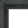 A close-up of the top left corner of a black, textured picture frame with an ornate, wood-like pattern on a white background.