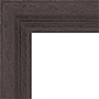 A close-up of the corner of a dark brown wooden picture frame with a textured, matte finish, showing the overlapping edges and grain pattern. The inside of the frame is empty and white.