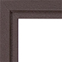 Close-up of the top left corner of a brown, textured picture frame with a simple, squared design, against a white background.