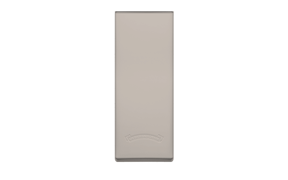 A rectangular, silver-colored Universal Wireless Garage Door Keypad with a smooth metal surface and a subtle, curved embossed line near the bottom, centered on a white background.